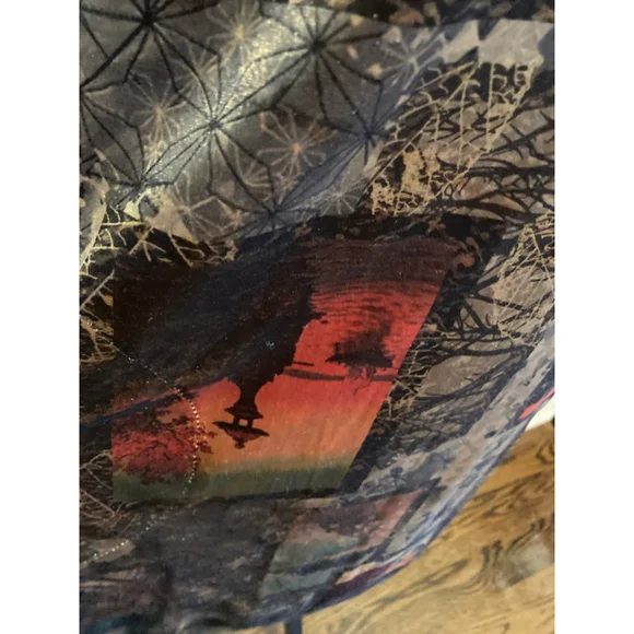 Women's Velvet Long Sleeve Dress L Brown Orange Abstract Print - Picture 5 of 8